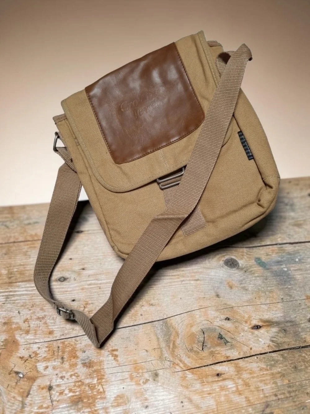 Vintage Field & Co. Canvas Messenger Bag with Leather Trim - Tan